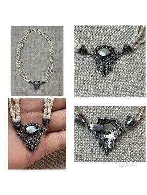 VTG  925 MARCASITE FRESH WATER PEARL MULTI STRAND NECKLACE !!